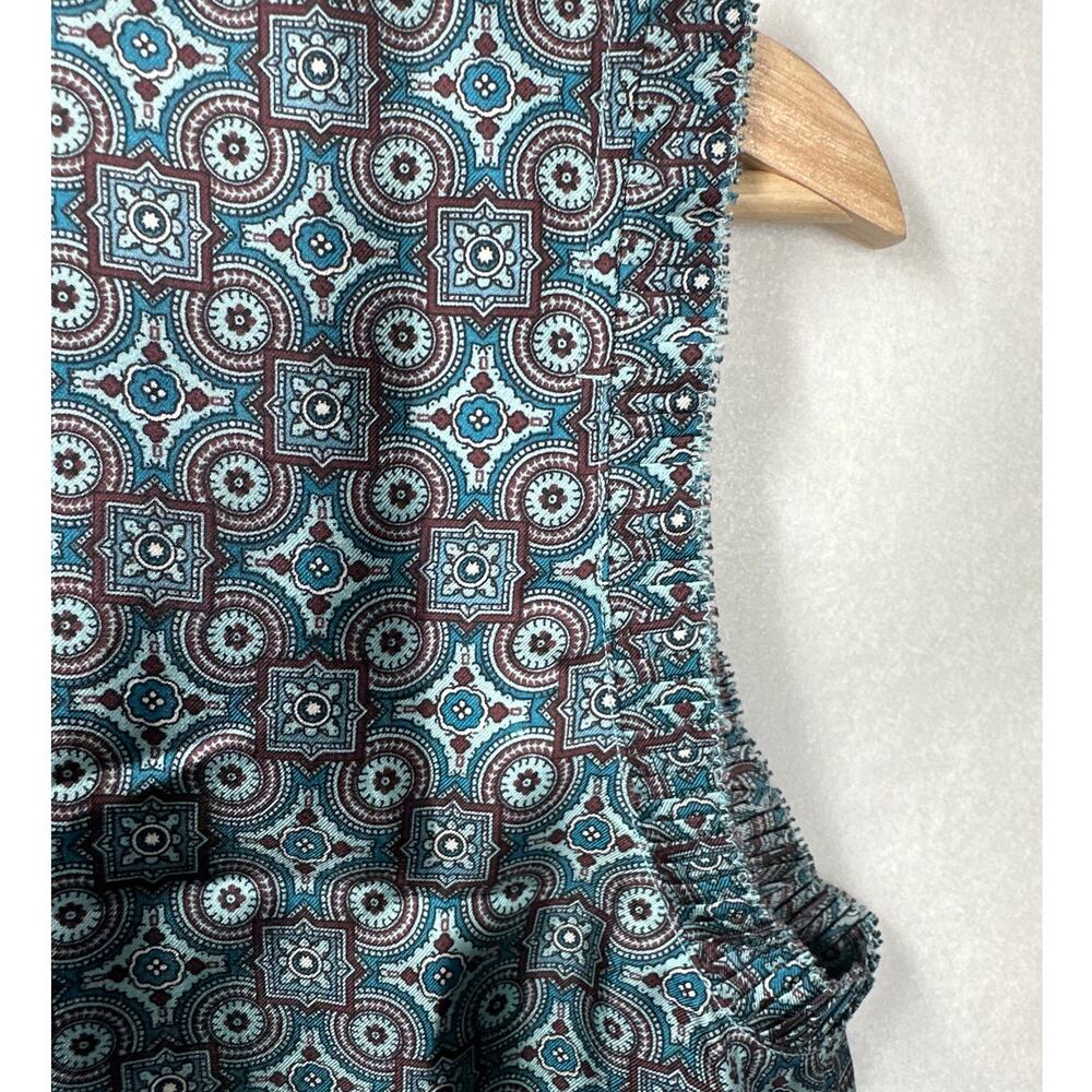 J. Crew Silk Tank Top Blouse Margo Medallion Ruffle V-NeckTeal Brown 8 Workwear - Picture 8 of 10